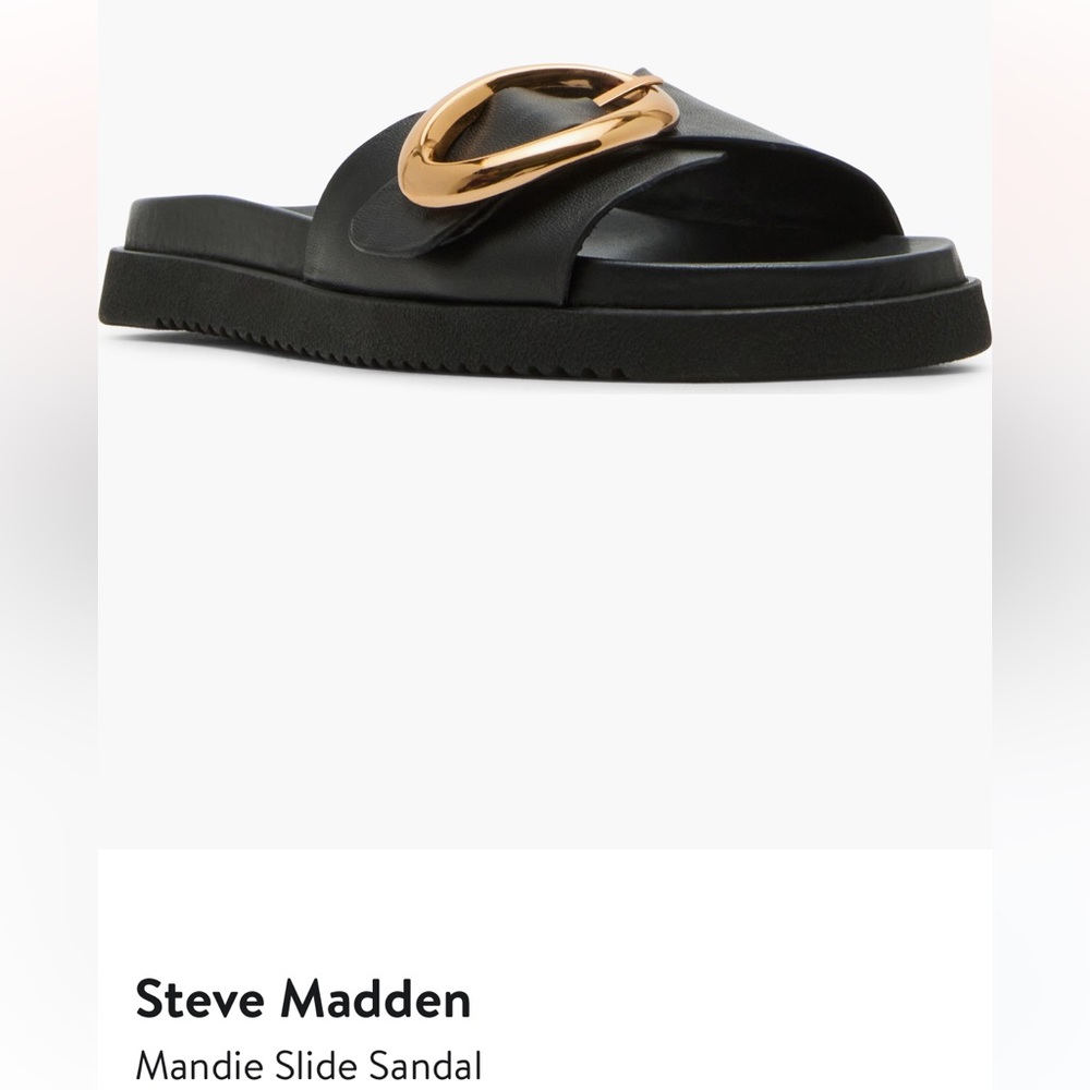 STEVE MADDEN - Black Slide Sandals with Gold Accent - Picture 2 of 6